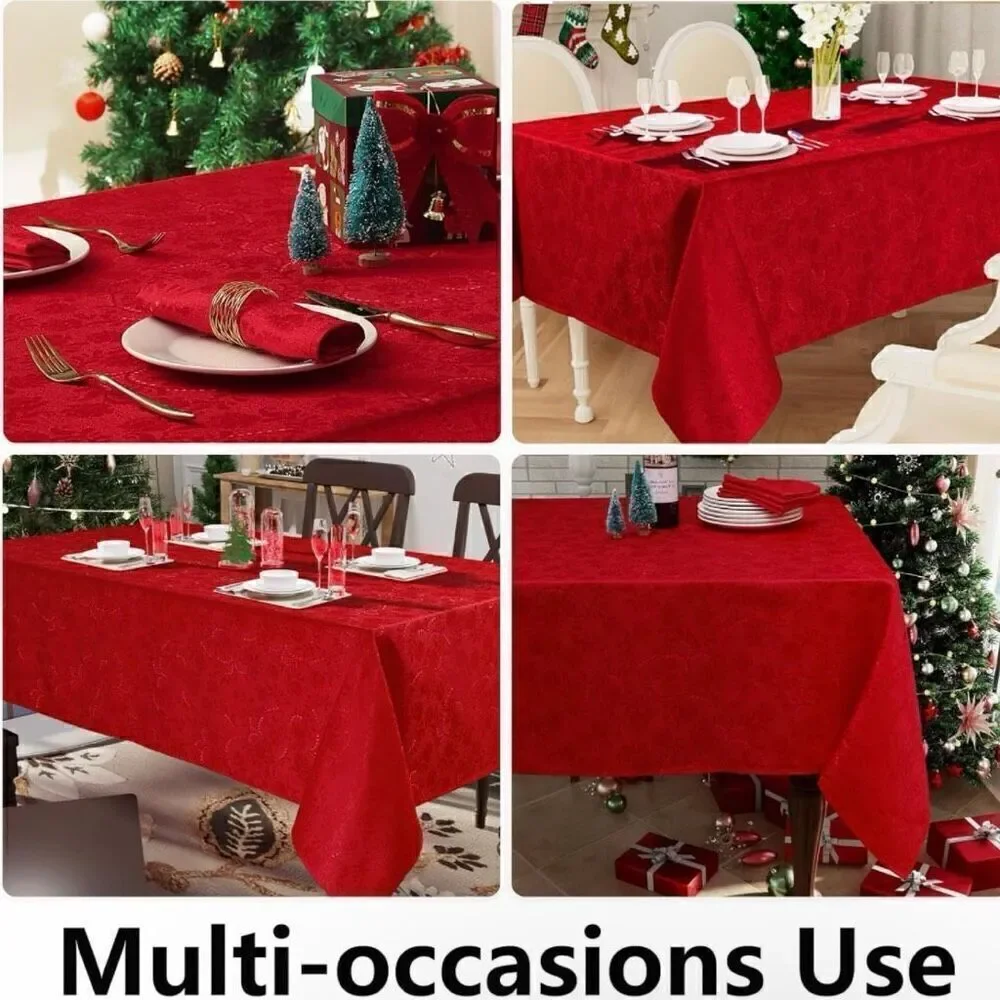 Rectangle Christmas RedTablecloth 60x84 Inch Waterproof Damask Jacquard Cloth